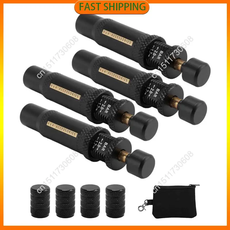 Compre ahora Kit de válvula de desinflado de neumáticos de parada automática ajustable (10-30 PSI) 4 Uds herramienta de aire de neumáticos atornillada para vehículos motocicletas