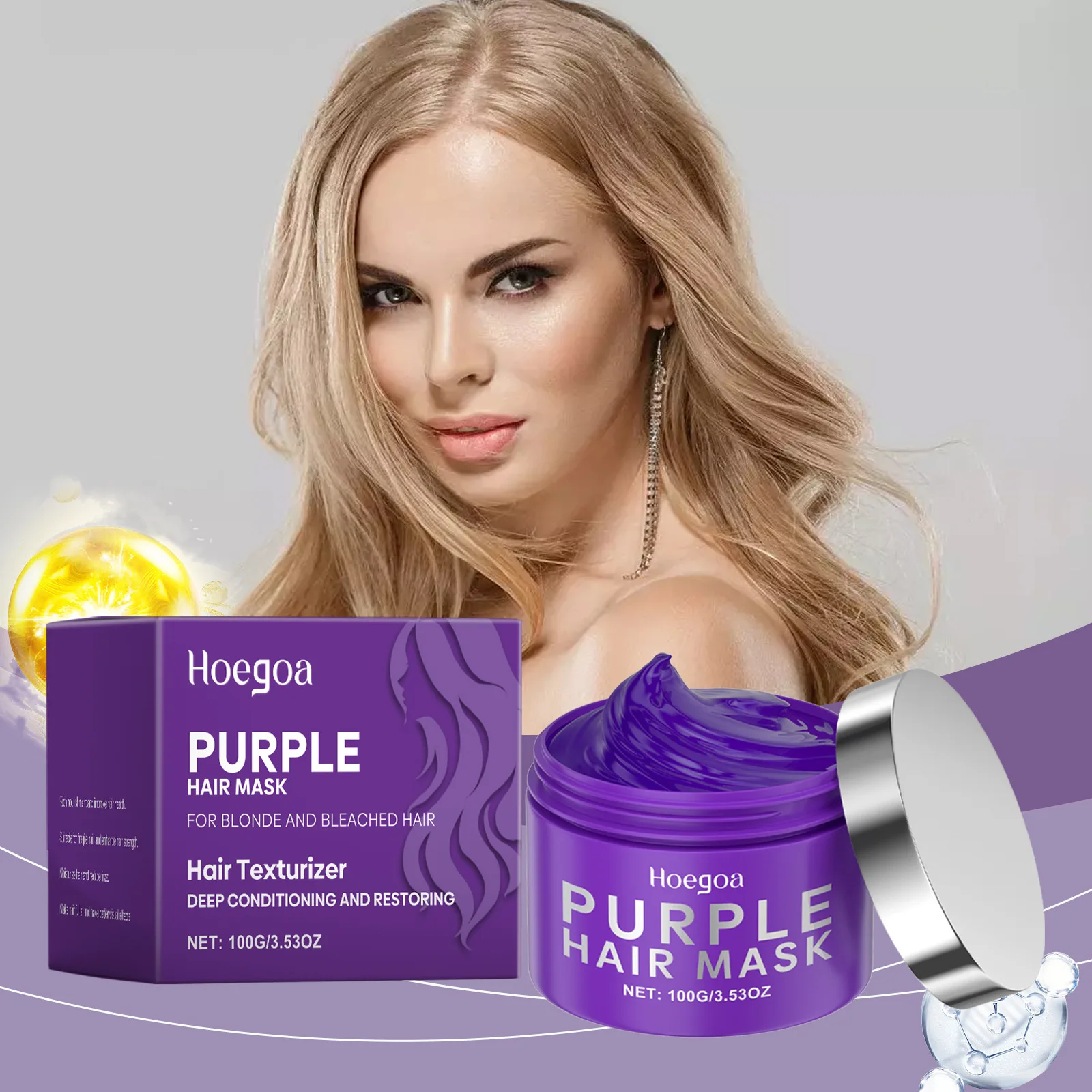 

Purple Keratin Hair Mask Repair Dry Frizz Damage Remove Yellow Color Neutralizes Brass Soft Shiny Smooth Nourish Hair Care Cream