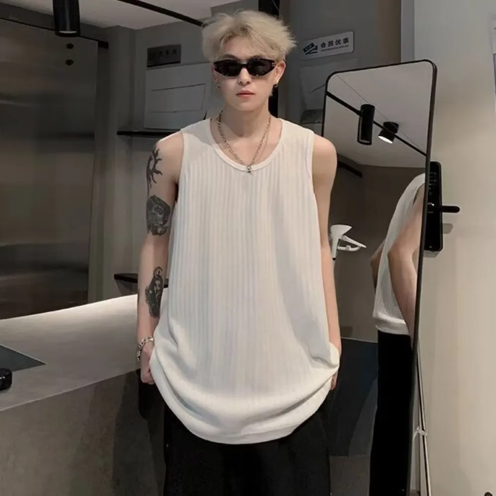 

Classic Round Neck Texture Ice Silk Vest Bottoming Shirt Summer Men's Vest Top Loose Sleeveless T-shirt Club