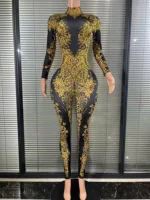 Sexy Luxury Fashion Long Sleeves Diamond Rompers Club Dance Stage Costumes Sexy Party Playsuits Women Rhinestones Jumpsuits