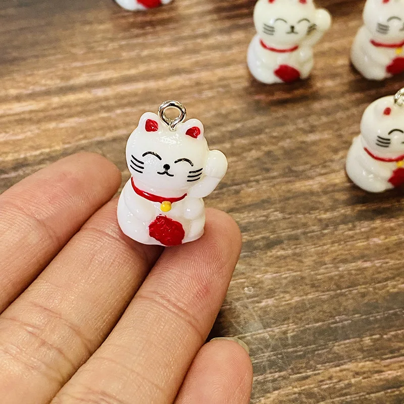 10pcs Kawaii 3D Small White Cat Resin Charms Lucky Cats Diy Crafts Animal Pendant For Earring Keychain Jewelry Making