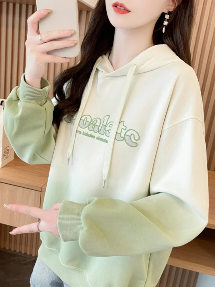 Retro College Style Fashion Top Tie Dye Gradient Color Print Letter Hoodie Loose Casual Comfortable Sports Youth Hooded Jacket