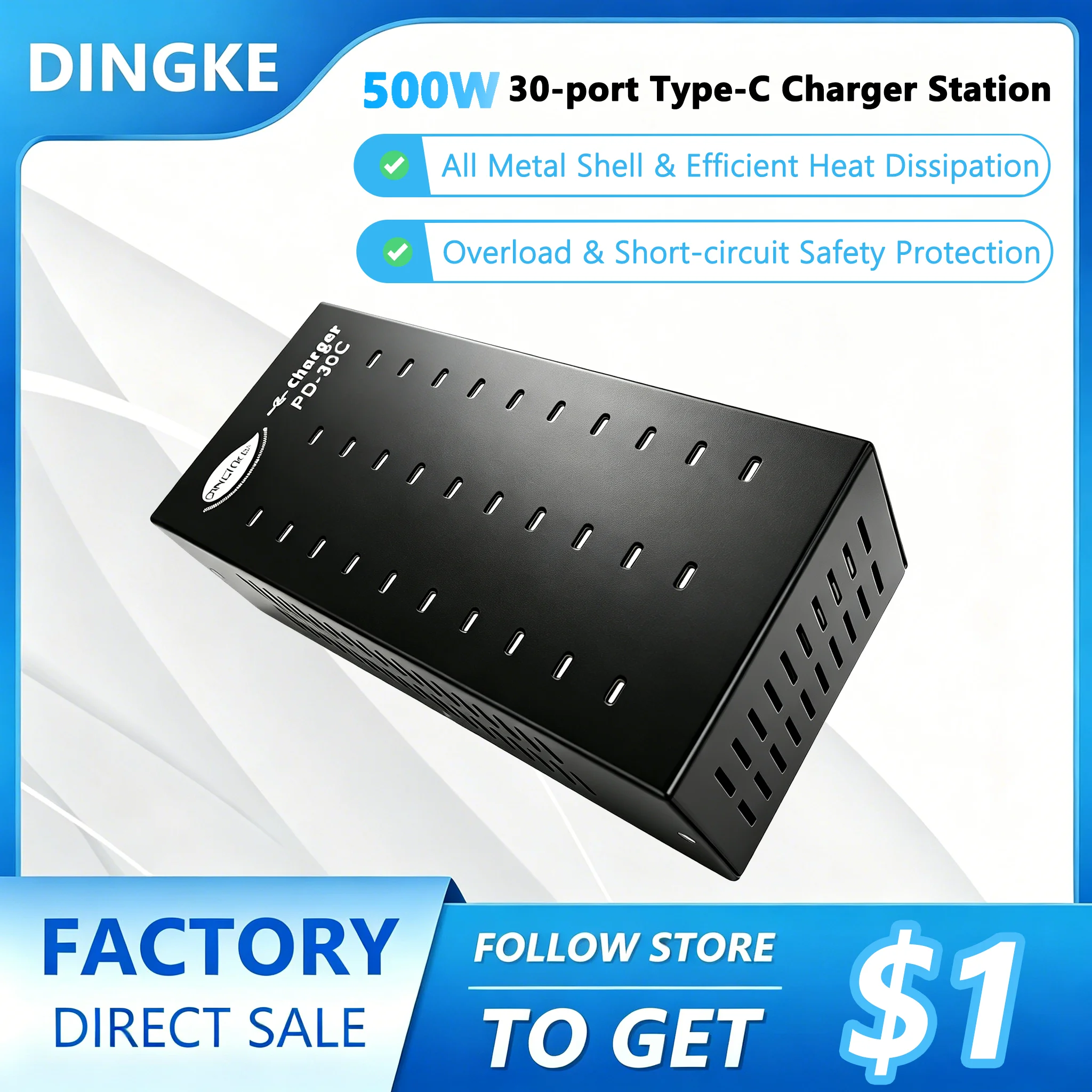 

Type-C 30-Ports USB Charging Station Quick Charging Adapter For iPhone 17/16 Pro Max 500W 80A/5V