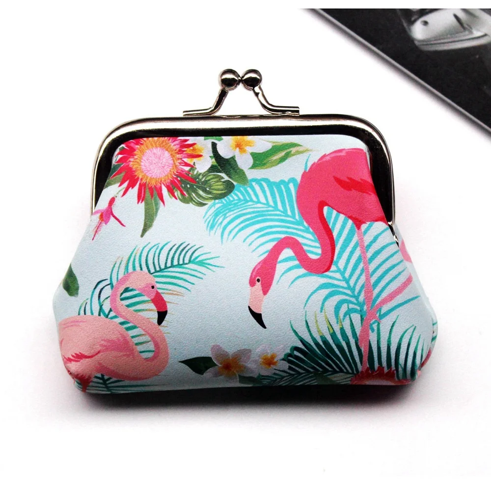 Cartoon Flamingo impresso bolsa de moedas para mulheres, Mini carteira de couro PU, Kids Clutch, bolsa de dinheiro, bolsa feminina, Hasp Change Purse