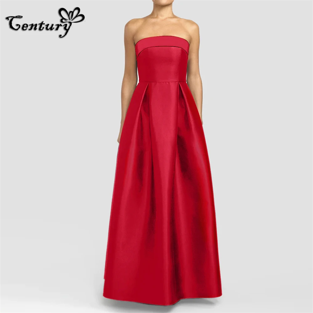 

Red Prom Dress Long with Pockets Strapless Backless Evening Party Gowns with Bow Formal Dresses Robe De Soiree Customized