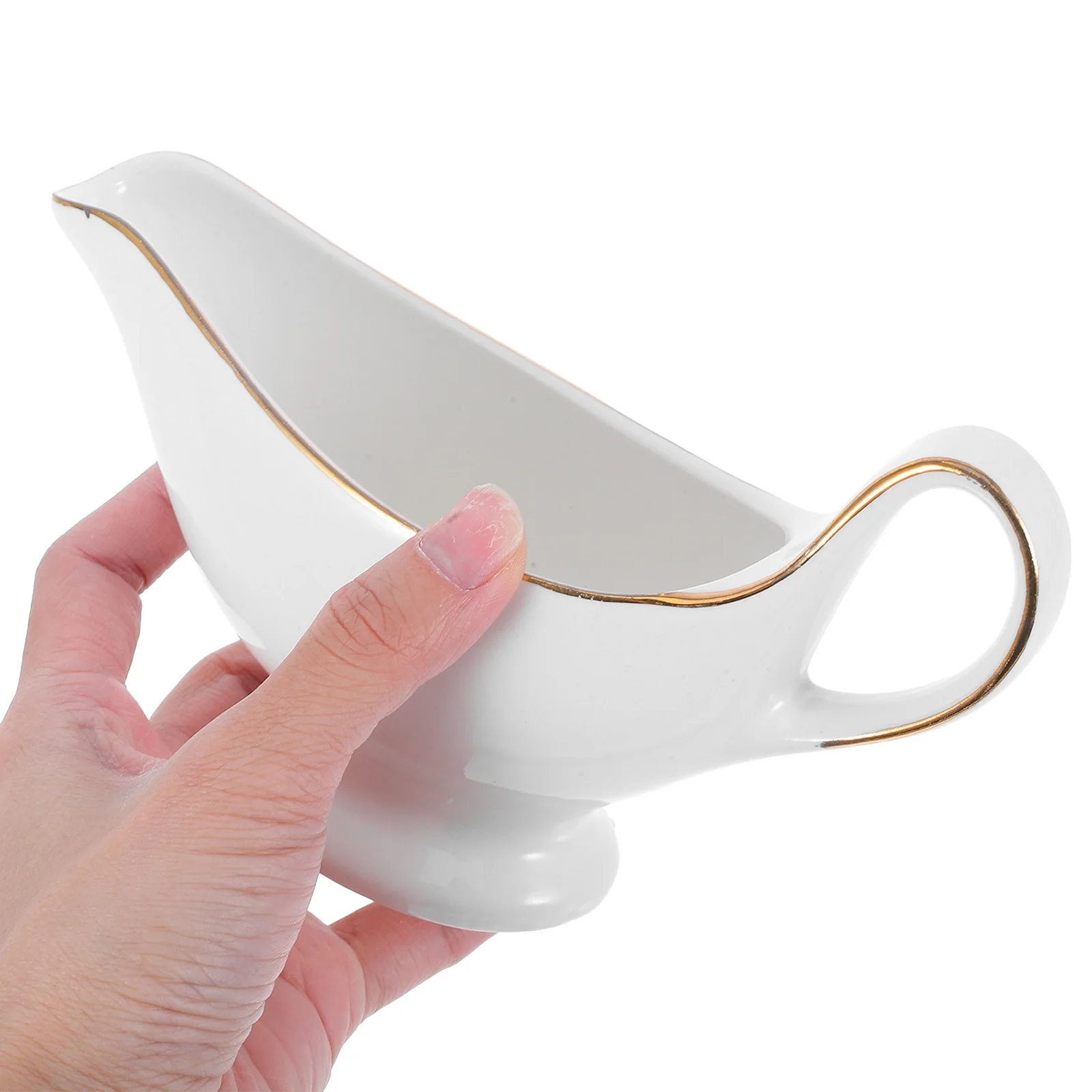

Gold Rim Ceramic Gravy Boat 5oz Sauce Jug for Home Kitchen Party Use Condiment Container Seasoning Bowl Fine Porcelain