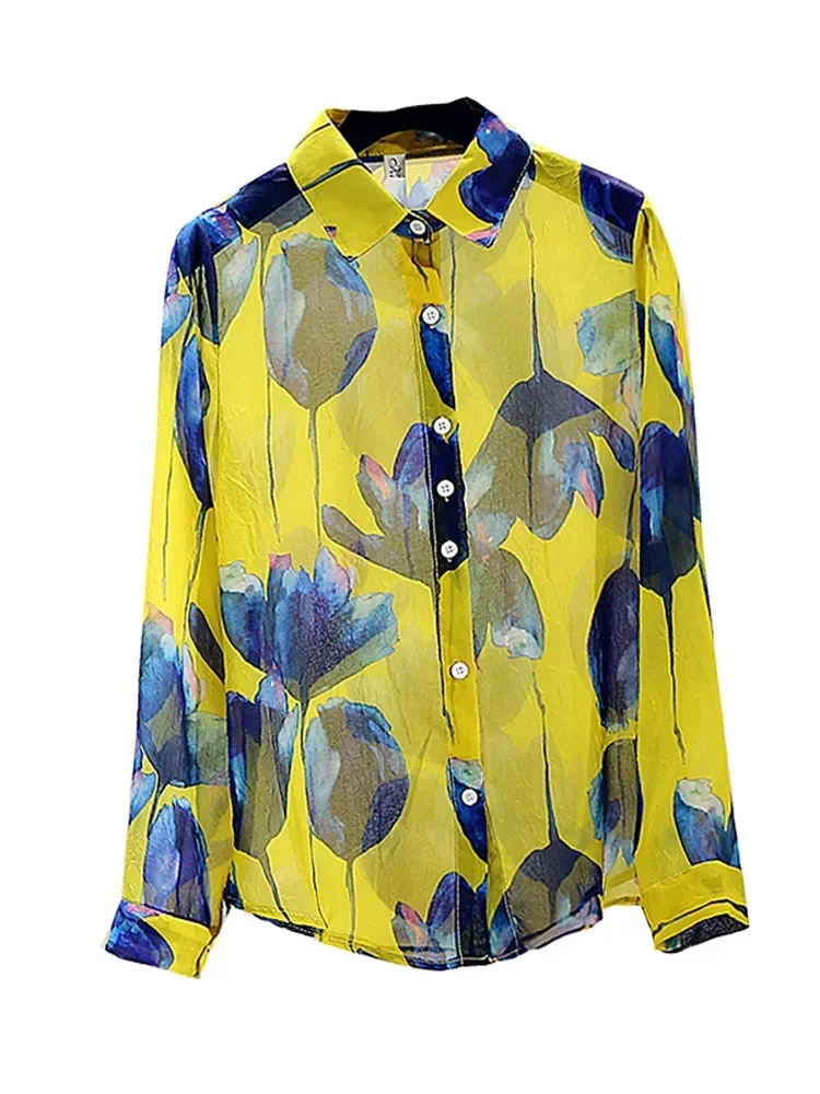 Spring Summer Women\'s Chiffon Shirt Tops New Retro Fashion All-match Printed Long Sleeve Blouses Y585