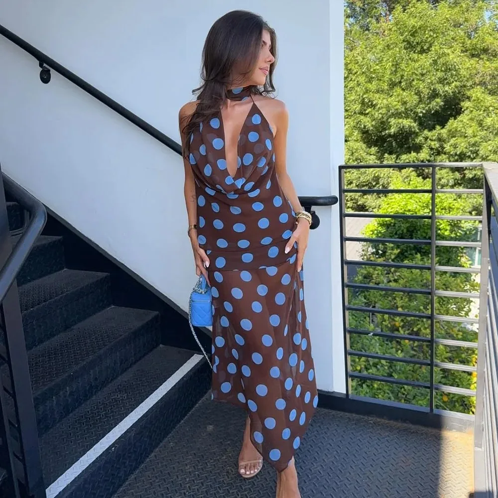 KONDALA 2023, весна-лето, элегантные женские костюмы в горошек, модные топы с открытой спиной и открытыми плечами, шикарные струящиеся женские юбки на молнии