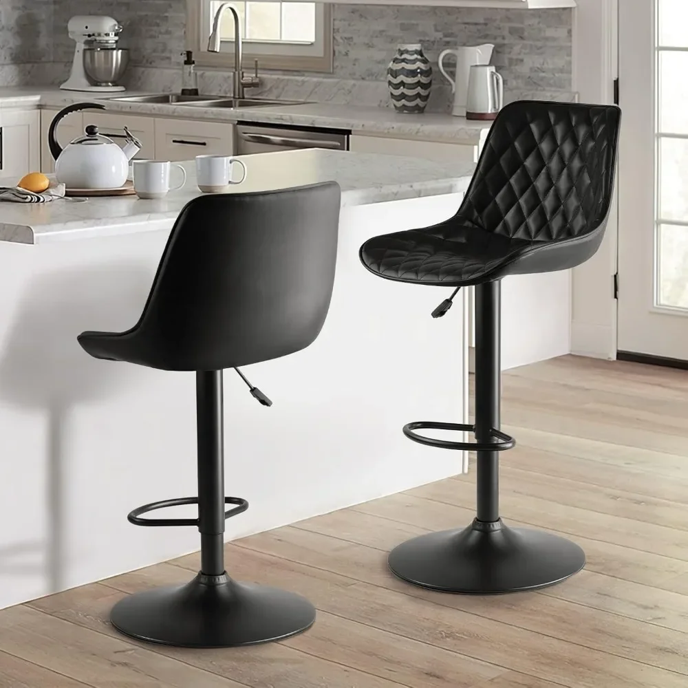 Taburetes de Bar de cuero con respaldo, silla giratoria moderna sin brazos, altura de mostrador ajustable, Isla de cocina, Juego de 2