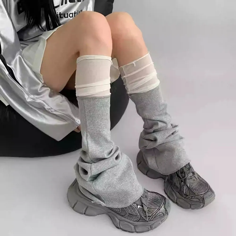 

Y2K Mesh Patchwork Leg Warmers Cotton Long Tube Harajuku Socks Stacked Flare Leg Warmers Women's Fashion