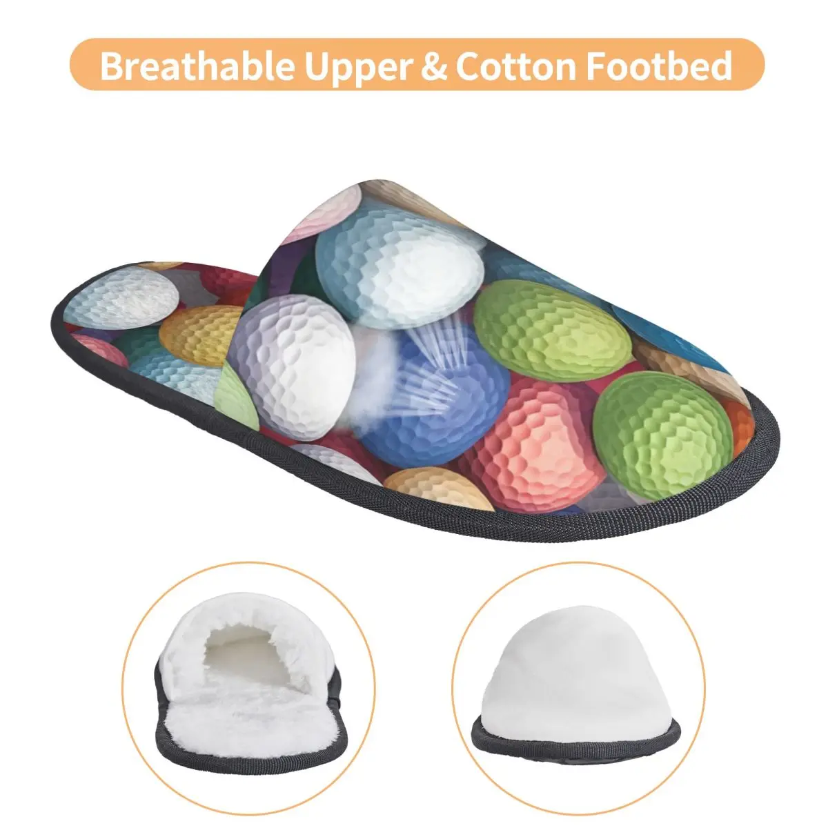 Pastel Golf Balls Pattern House Slippers Soft Warm Memory Foam Fluffy Slipper Custom Print Women Indoor Outdoor Shoes view 3