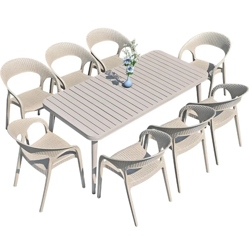 for Outdoor Table and Chair Set Preservative Plastic Wood Casual Dining Furniture for Garden Courtyard Balcony Tea Table