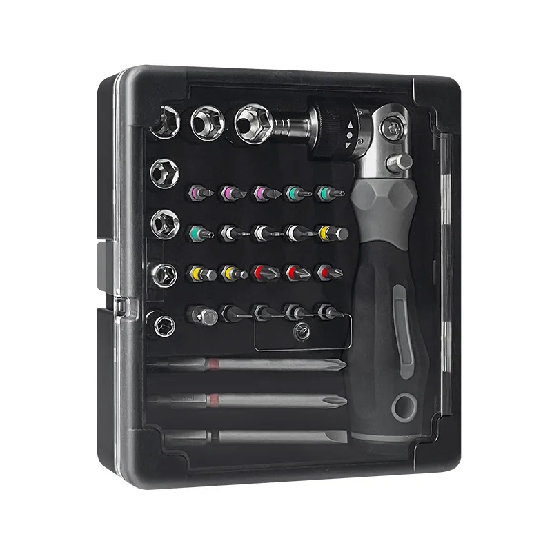 

31 in 1 Plastic Box Multifunctional Disassembly Maintenance Tool Sleeve Manual Multi-angle Ratchet Screwdriver Set