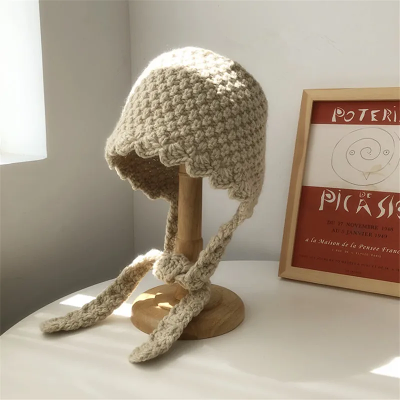 Autumn Winter Warm Cornice Beanie Knit Hat Winter Skullies Women Handmade Knitted Hat Female Party Gift Hat Bonnets For Women