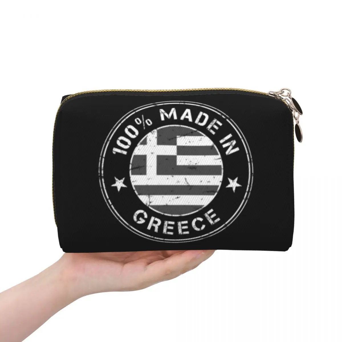 Greece Greek Flag Women Cosmetic Bag Travel Makeup Organizer Pouch Toiletry Storage Dopp Kit Case