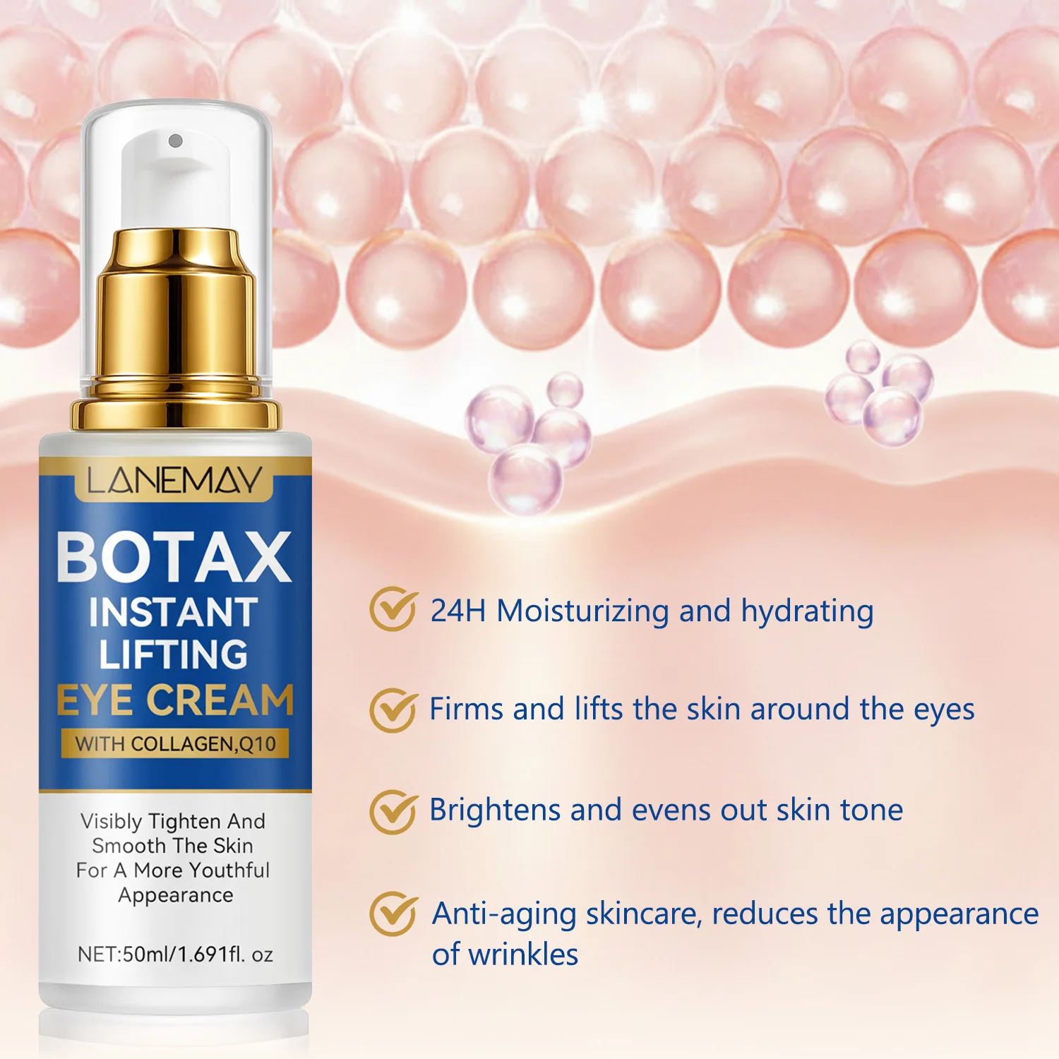 Anti Aging Eye Cream for Dark Circles & Wrinkles - Collagen, Q10, Retinol & Hyaluronic Acid, Firming Under Eye Cream, 50ml