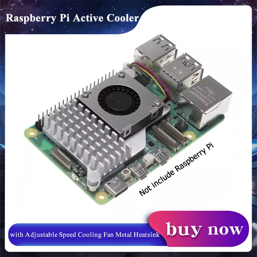 Raspberry Pi 5 Active Cooler Aluminum Heatsink PWM Speed Adjustable Fan Silver Cooling Radiator for RPI 5 Pi5