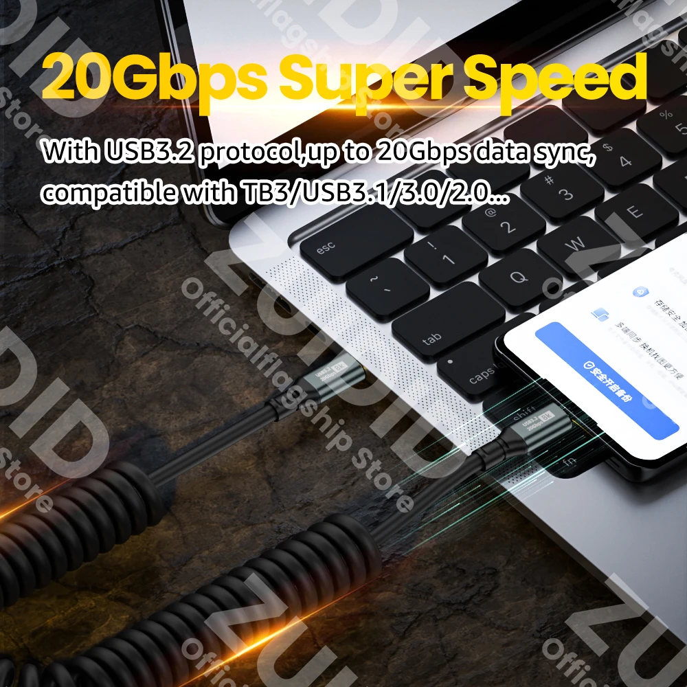 Spring PD100W USB 3.2 20Gbps ThunderBolt 3 Type C to Type C Cable 8K@60Hz USB-C Cable Cord For iPhone 15 Pro Max MacBook Samsung