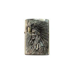 EDC Brass Chief  Lighter Storage Case Handmade Classic Vintage American Indian Portable Box Container Organizer Holder Armor