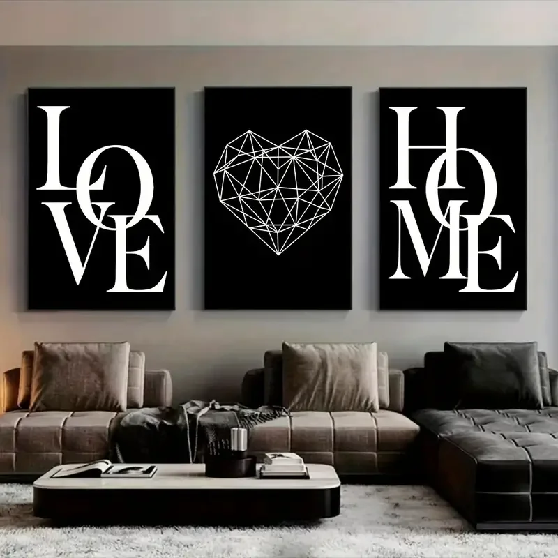 3pcs No Framed Scandinavian Art Deco Canvas Poster Set - Matte Finish, Detachable, Reusable, Installation - Nordic B&W Printed