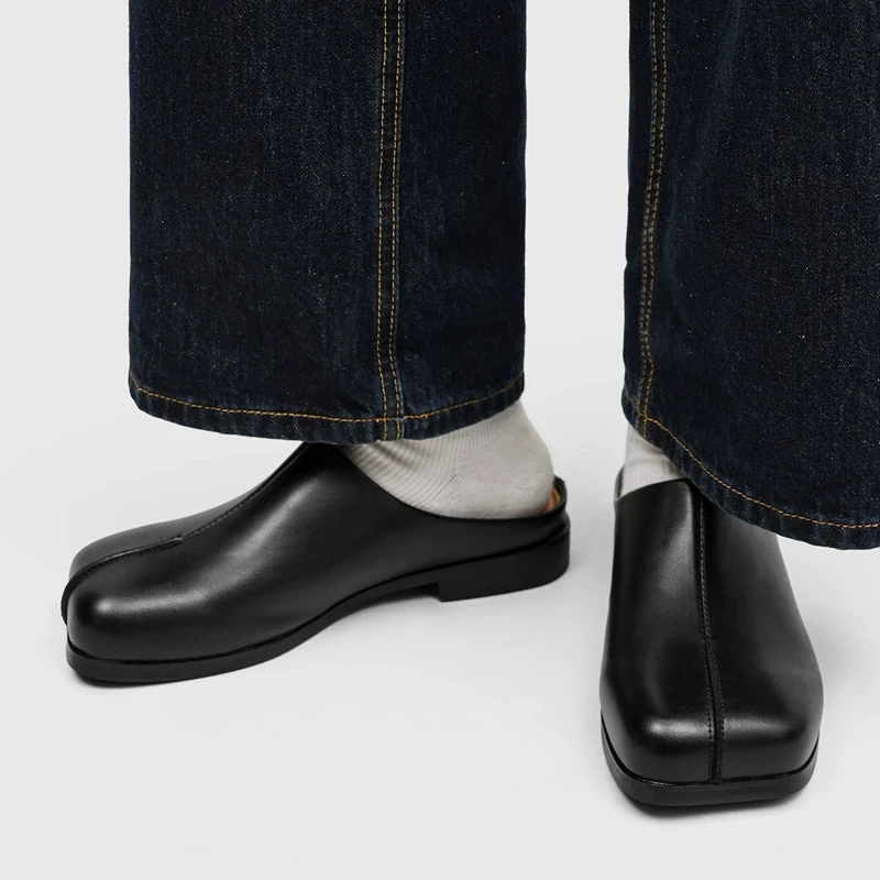 Trendy Loafers Men Shoes Square Finger Shoes Half Slippers thick Bottom Casual Wear-Resistant Outdoor Leisure Retro Shoes