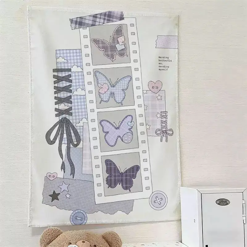 VIKAMA Light Blue Cartoon Music Notes Star Ocean Decorative Wall Tapestry Home Art Room Decor Bedroom Dorm Kawaii Soft Durable