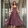

Summer new, square neck sexy sleeveless pleated temperament slim dress