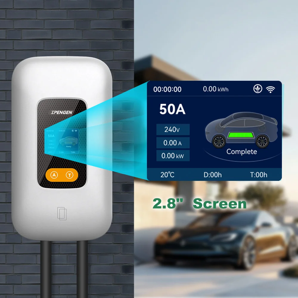 IPENGEN TS-NACS EV Charger Station 12KW 5M Cable 50A EVSE Charger Electric Vehicle Charging Wallbox With Wireless APP Control