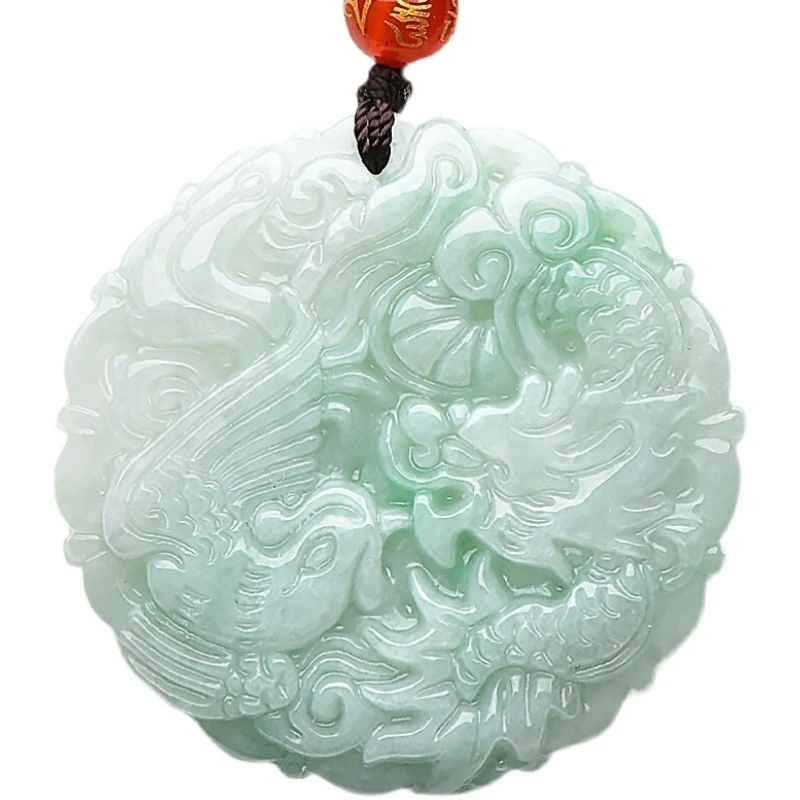 Home Family Mascot Nature Myanmar Jade Pendant Dragon Phoenix Amulet Bead Hanging Ornaments