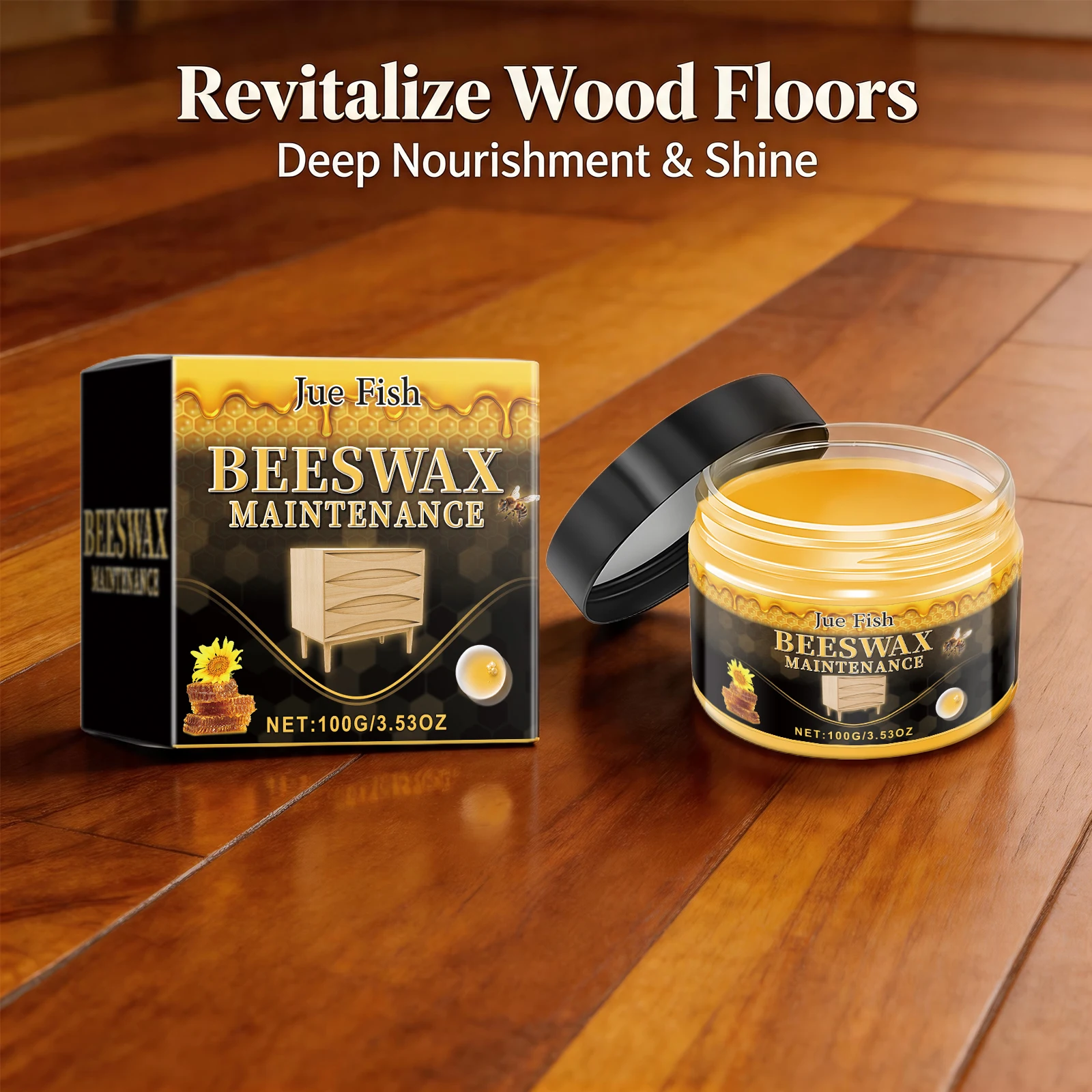 Beeswax Polishing Paste for Furniture Solid Wood Restores Luster Prevent Drying & Cracking for Wood Floor, Cabinet, Table 100g