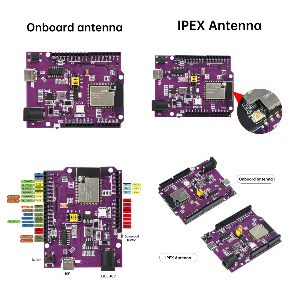 

RTL8720DN WiFi Bluetooth Module BW16 Development Board Type-C ARM Cortex-M4F Cortex-M0 For UNO For Arduino