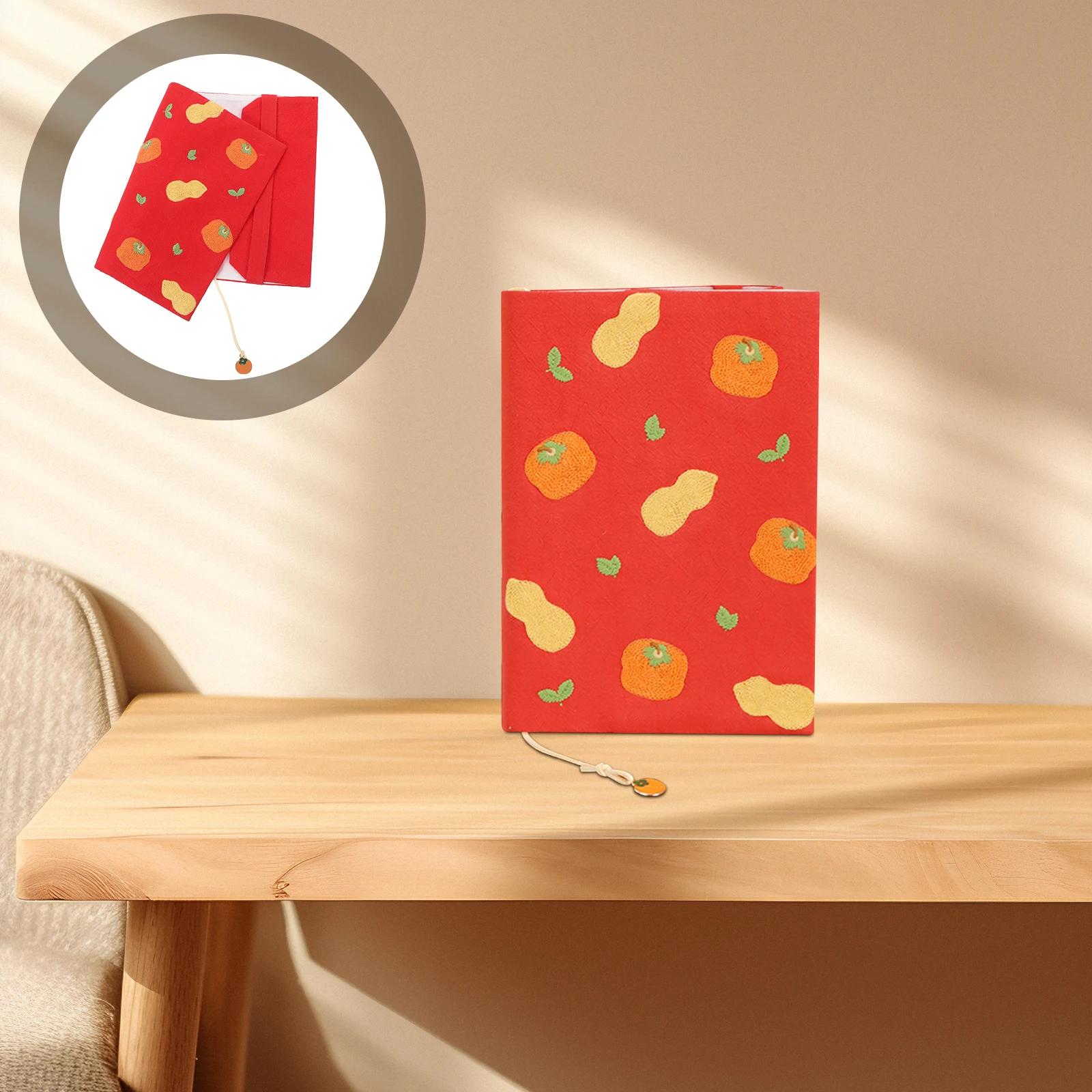 

A5 Book Sleeve Pouch Fabric Hardcover Protector Padded Notebook Cover Journal Case Detachable Orange Tassel Adjustable