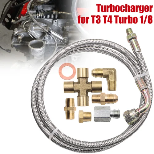Nuevo Kit de línea de alimentación de aceite Turbo, Kit de línea de retorno de aceite Universal, Kit de línea de drenaje de aceite con 1/8 NPT, 90 °   Conector 4 AN a 1/8 NPT para