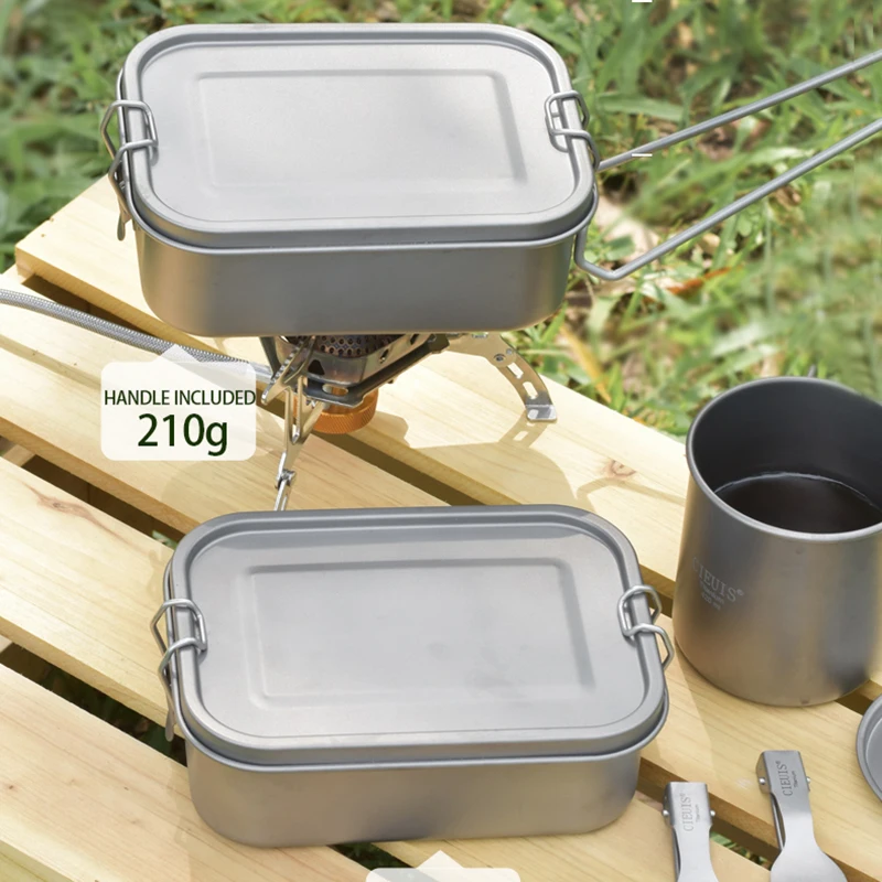 750ml outdoor pure titanium lunch box Portable folding handle lunch box Picnic camping sealed ultra-light insulated lunch box