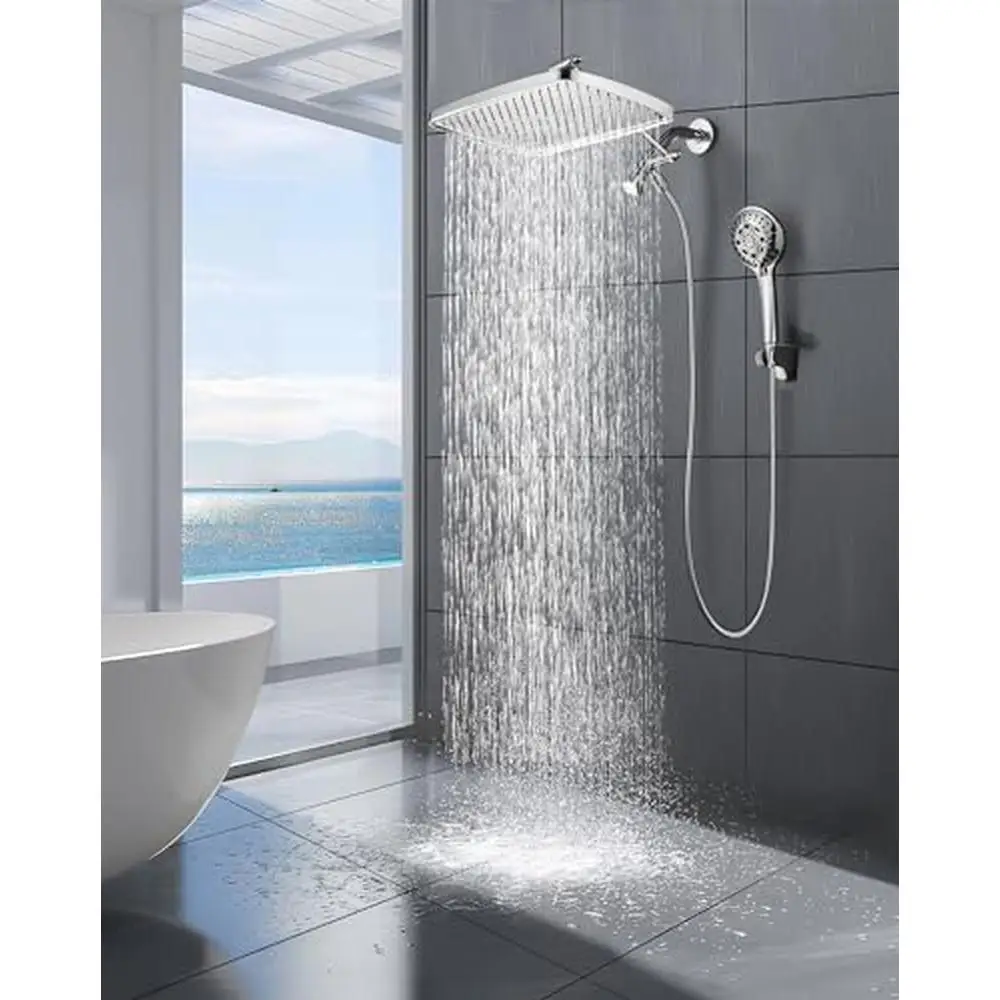 Adjustable dual shower head combo with 8 spray modes 12'' Rain Shower Head Handheld Spray Anti-Clog Stainless Steel Easy Install