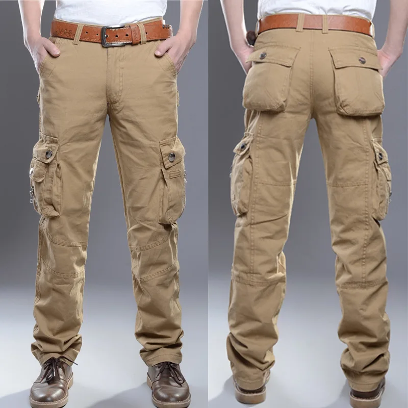 Pantalones casuales con múltiples bolsillos para hombre, chándal táctico militar, pantalones Cargo al aire libre para senderismo, sudadera de Trekking, pantalones de algodón para hombre