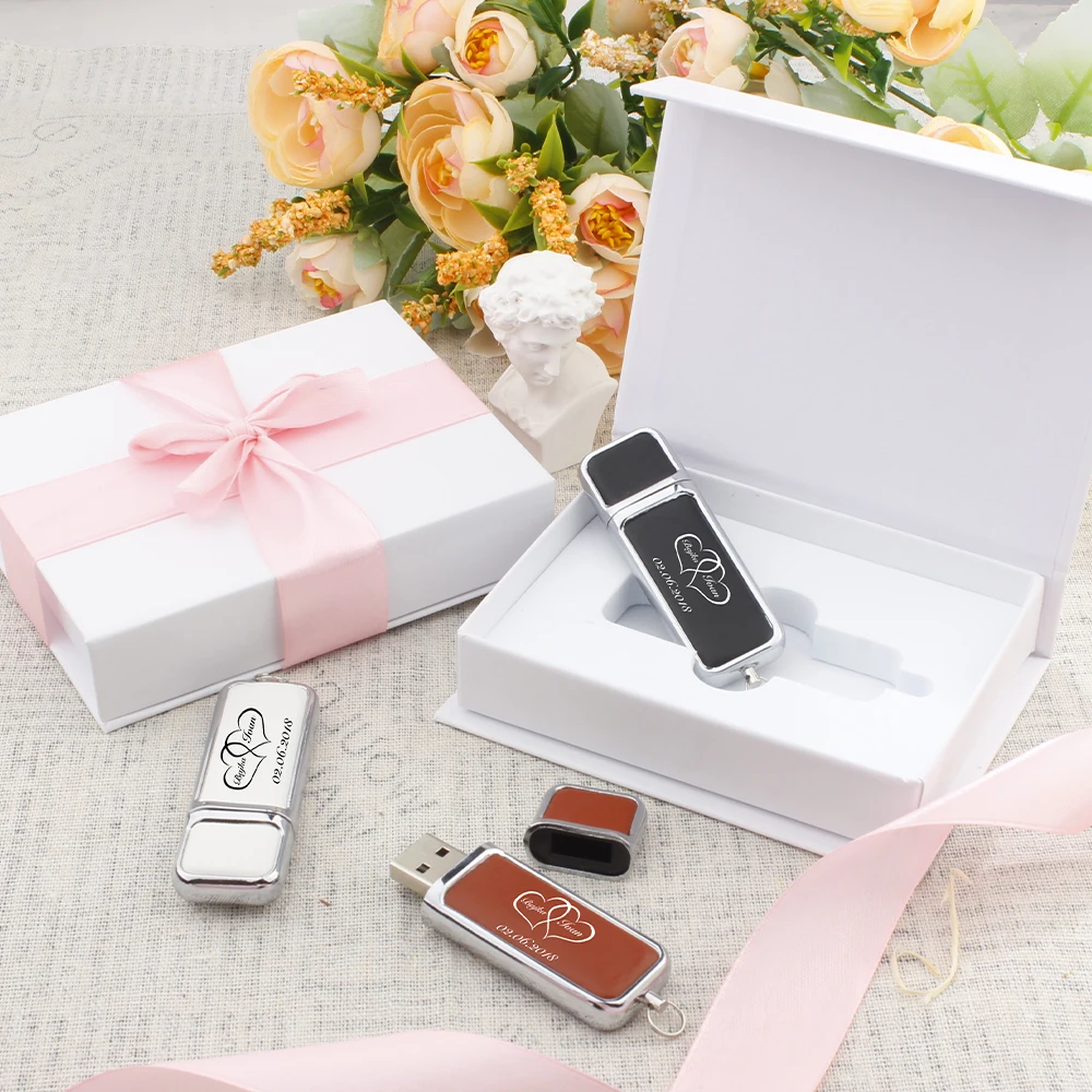

Free Custom Printed Logo Leather USB3.0 Flash Drive 128GB 64GB 32GB 16GB 8GB 4GB Creative Birthday Gift Box Wedding Gifts clé