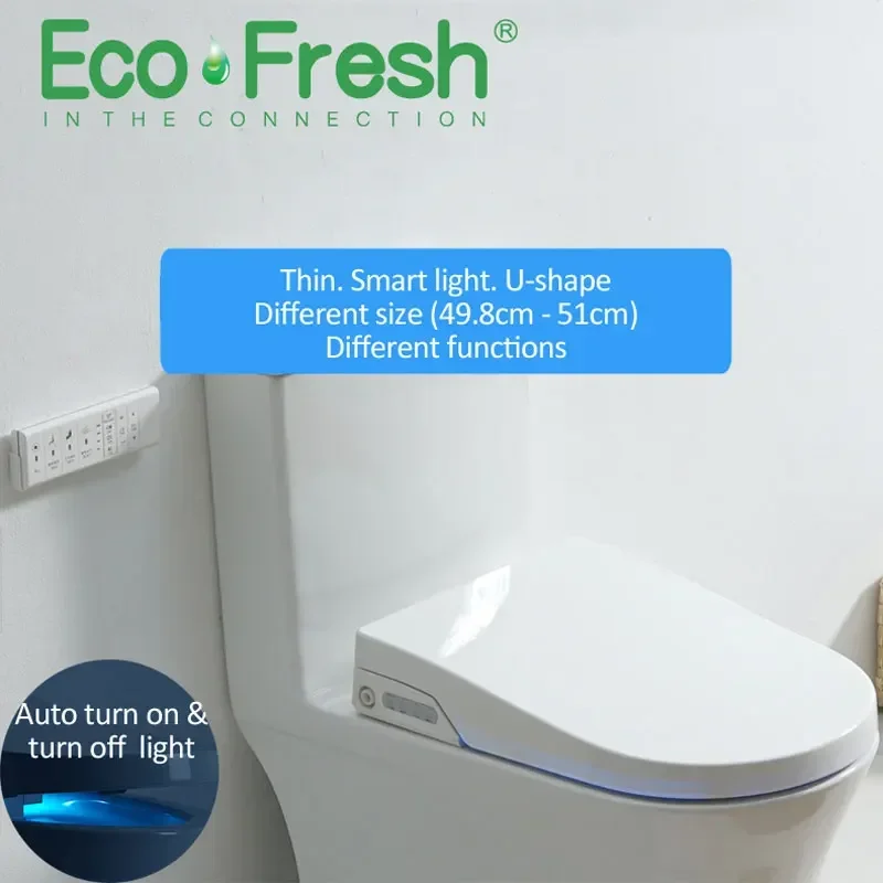 

Умное сиденье для унитаза EcoFresh D U-образной формы, электрическая крышка биде, умный ночник, умный распылитель для биде, тепловая Чистка, сухой массаж