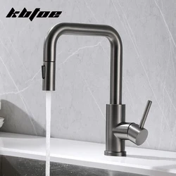 Gun Gray Pull Out Kitchen Spray Sink Faucet Deck Mounted Hot and Cold Water Wash Mixer Tap 360 Rotation Bathroom Black Tap