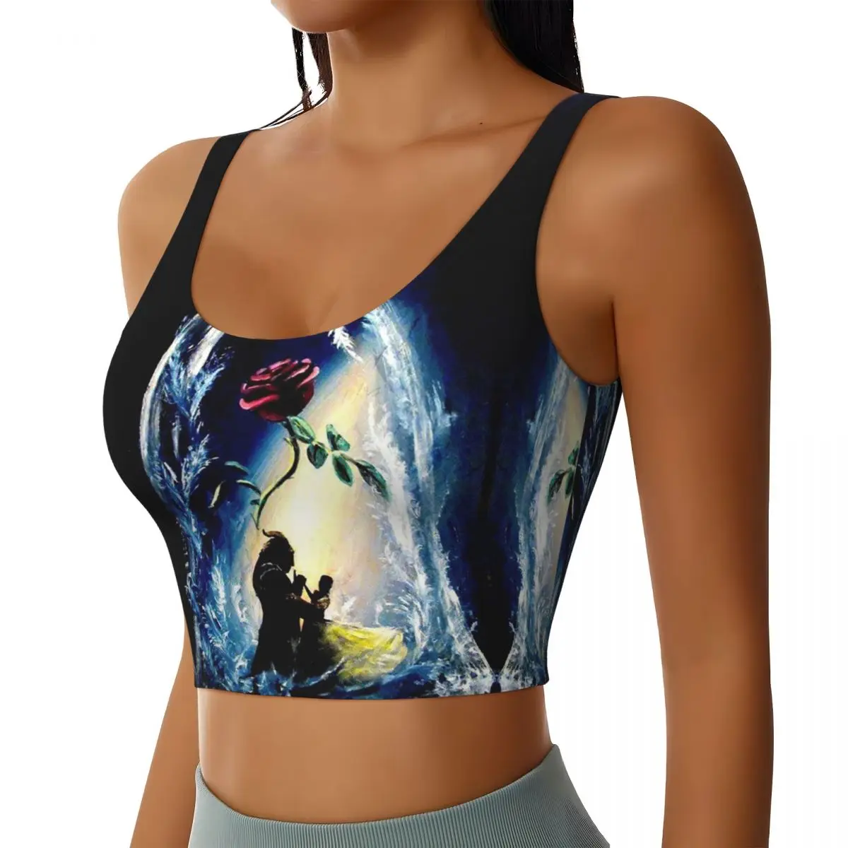 Custom Beauty And The Beast Artwork Workout Crop Tank Tops Women Yoga Sports Bras