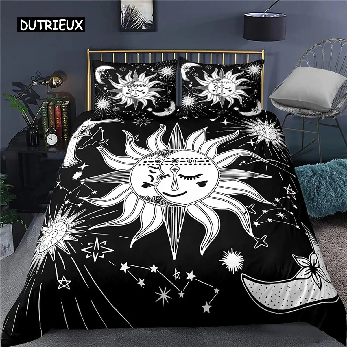 Hamsa Hand Bedding Set Boho Mandala Duvet Cover Set Black Gold Bohemia Bed Set Fatima Hand bed linen Lucky Hand Quilt Cover