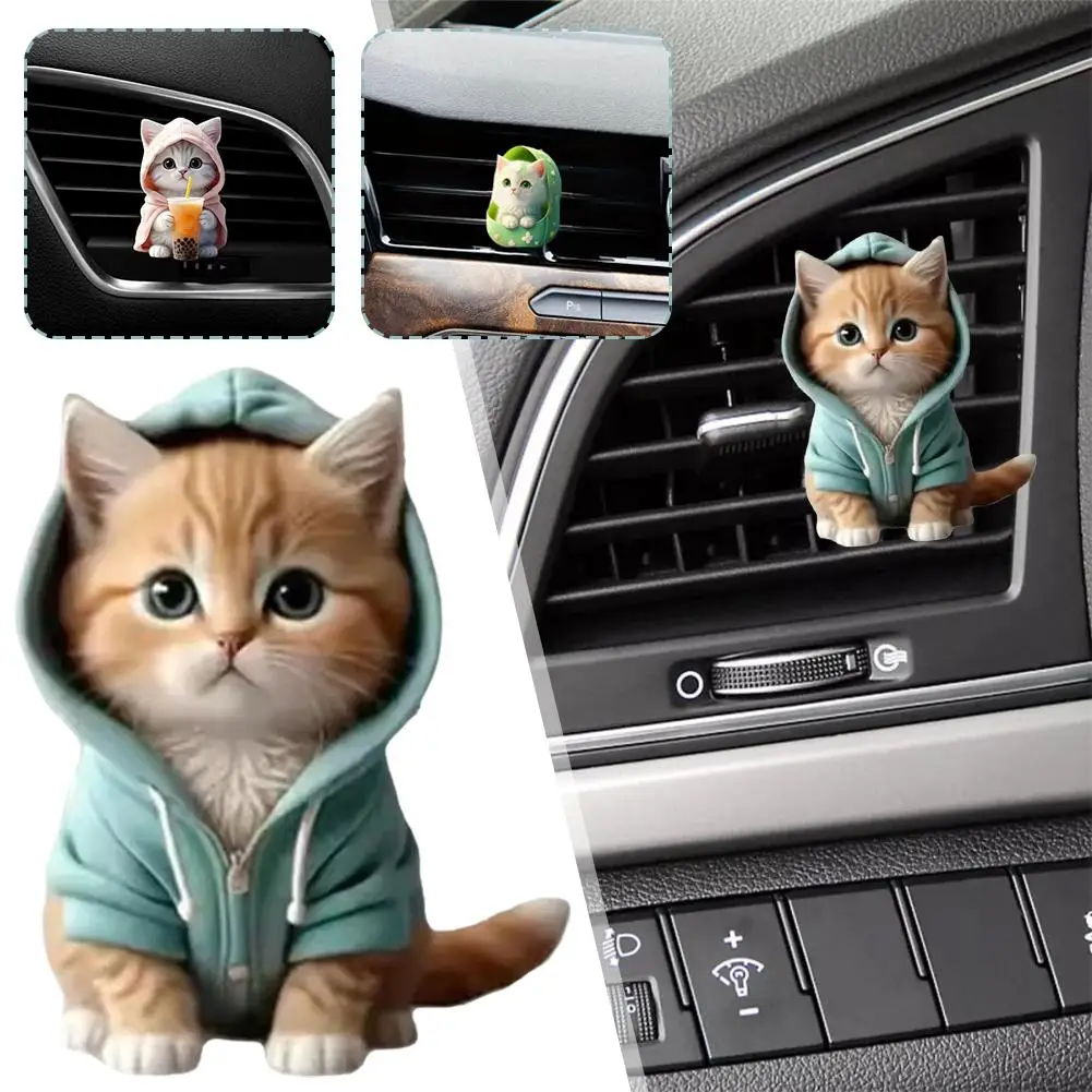 Car Mounted Cartoon Kitten Solid Fragrance Tablet Cute Aromatherapy Clip Conditioning Acrylic Air Interior Flat Car Vent De Z8P3