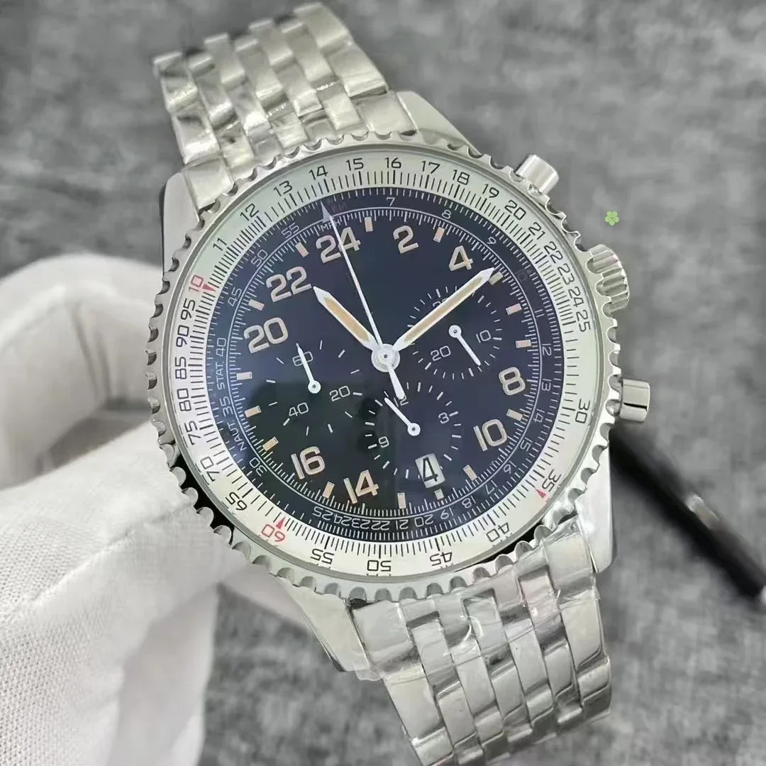 2025vip luxe 46mm montre hommes Quartz chronographe montres Aviation bleu cuir Date montre-bracelet