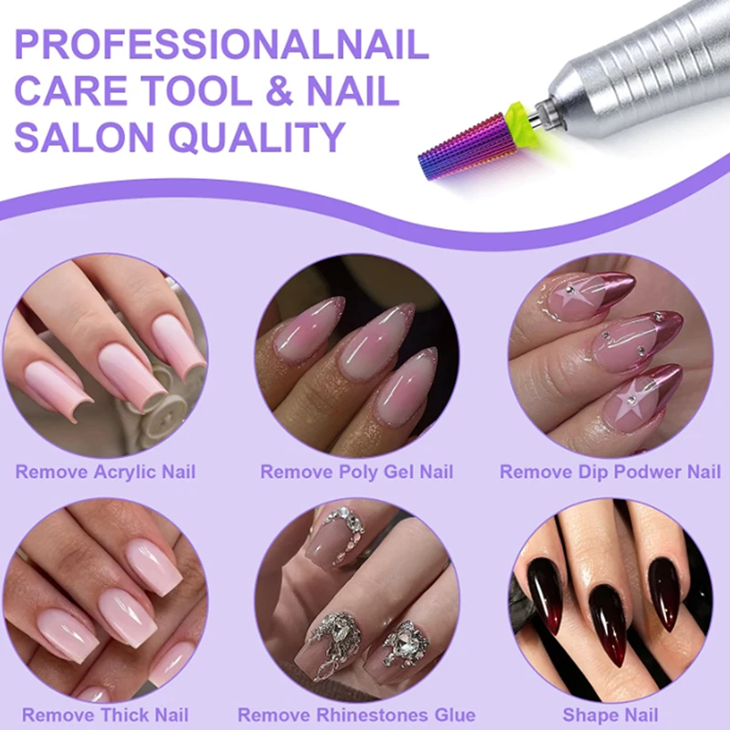 5-In-1 Paars Professionele Wolfraamcarbide Nail Boren Frezen Voor Gel Acryl Verwijdering Manicure Gereedschap accessoires