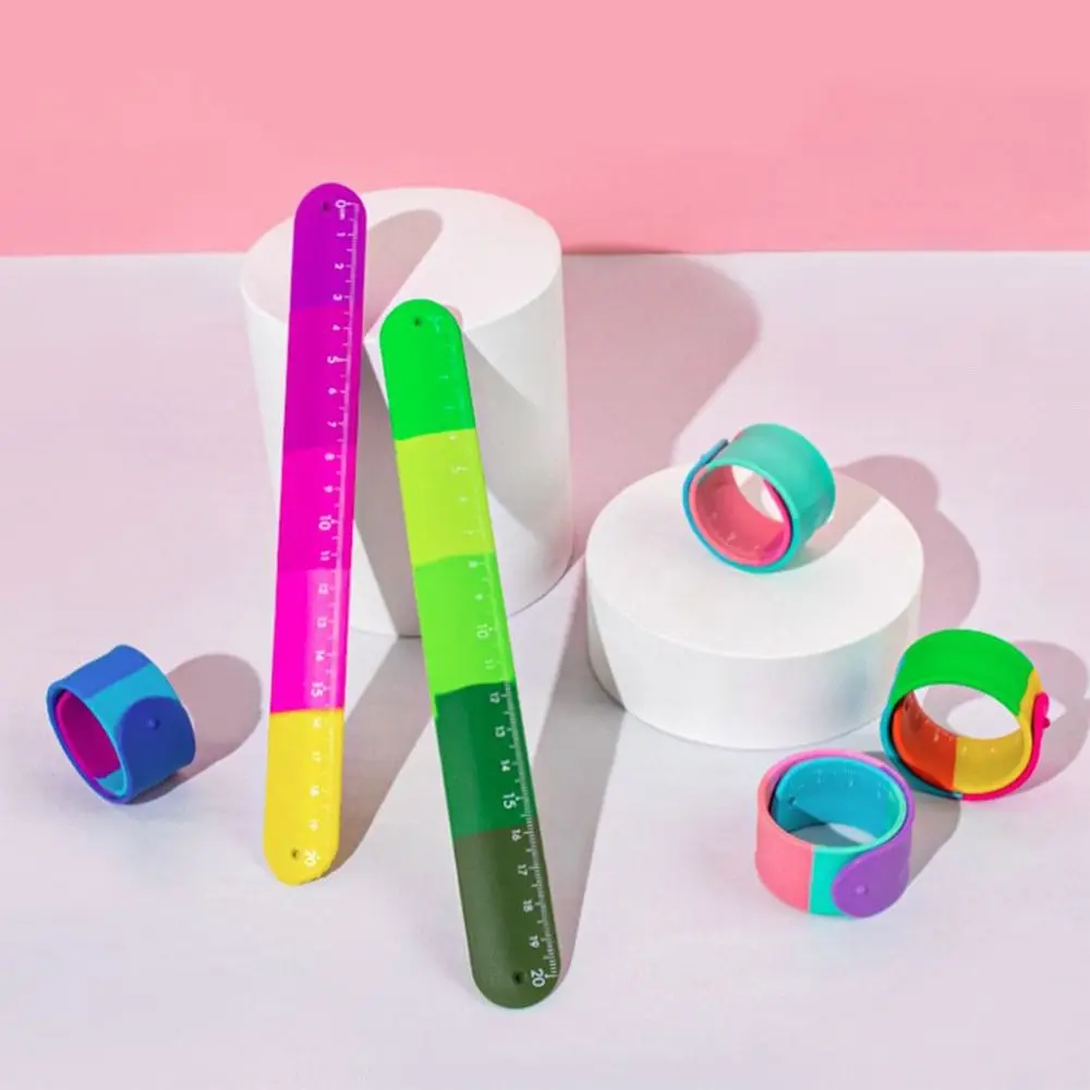 Kids Fidget Toy Clap Ring Straight Ruler Drawing Drafting Anxiety Relief Snap Ring Bracelet Ruler Silicone Stress Relief