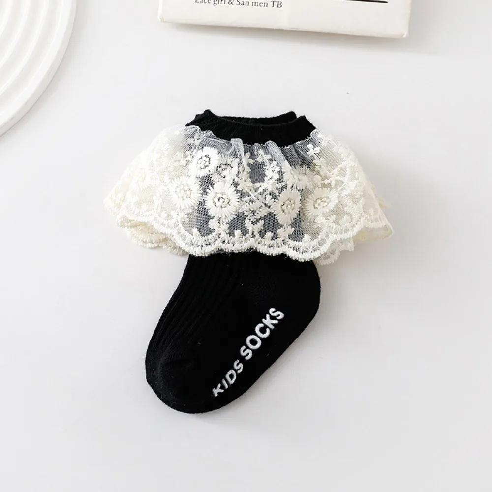 

Мягкие хлопковые носки для малышей с кружевной отделкой, нескользящие, разноцветные, дышащие, с рюшами, для девочек
