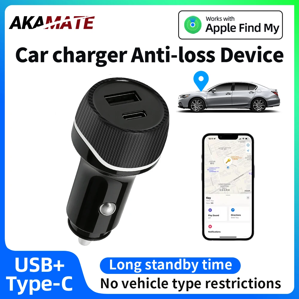 Caricabatterie per Auto USB Tipo C con Localizzatore GPS per iPhone Compatibile con App Find My di Apple, Antifurto, Lunga Autonomia, Localizzatore Universale