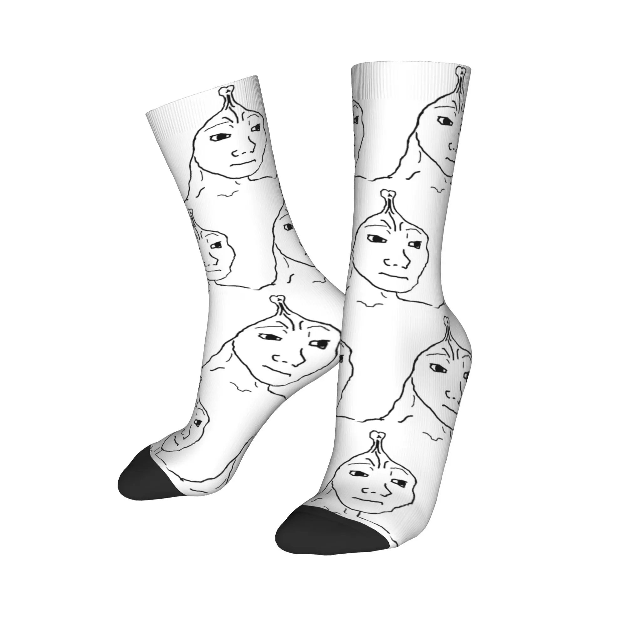 Small Brain Wojak Meme Socks Men's Women's Polyester Funny Happy  Socks Hip Hop Summer Autumn Winter Middle Tube Socks Gift