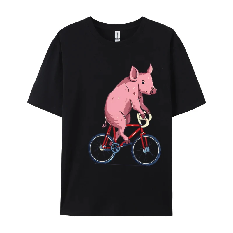 Pig Riding Bicycle Cute Biker Cyclist T-shirt Men Soft Cotton T-Shirt Aesthetic Camisas Men Tshirt Camisas