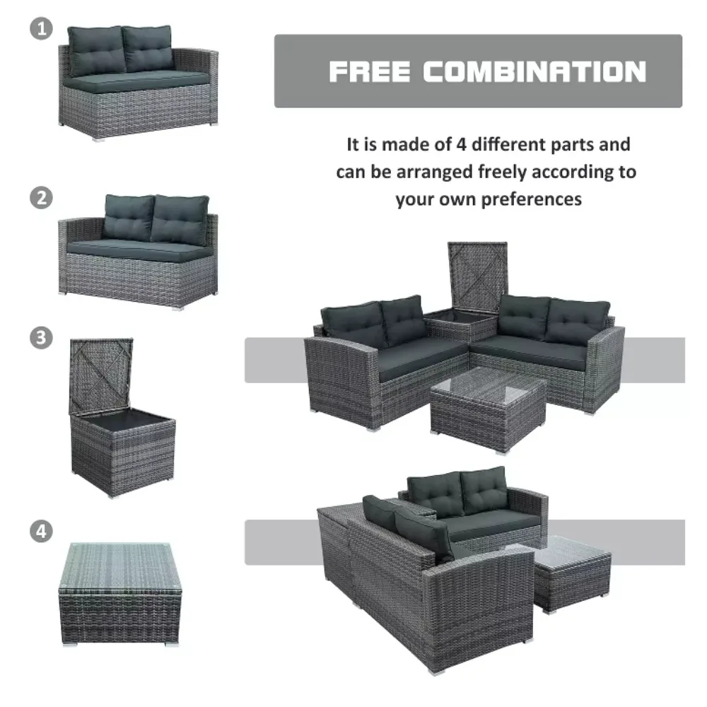 XMSJ Outdoor Furniture Sofa Set with Large Storage Box